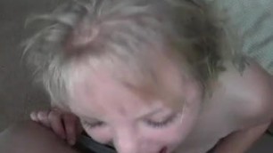 Hot blonde drains cum straight into her mouth and swallows