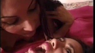 Two nasty hairy lesbian sluts get fucked and eat cum