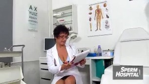 Blonde lady doctor Koko old with young CFNM exam and handjob