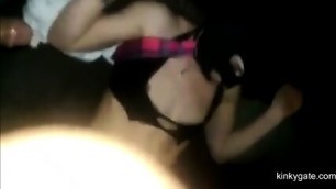Hooded BDSM Slut Wendy Serves Two Cocks